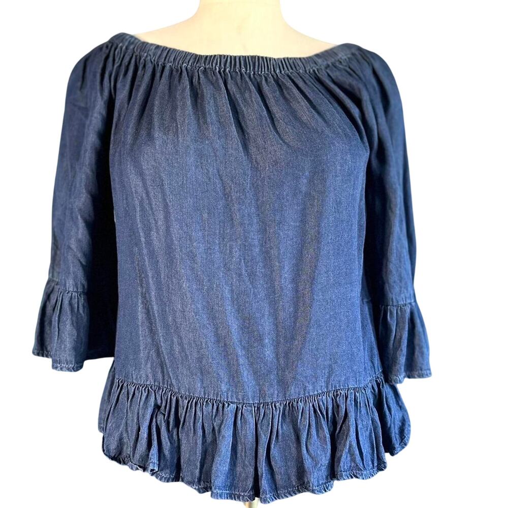 Womens Top Size Small Blue Western Cottage Ruffles Cottage Country Chic Church